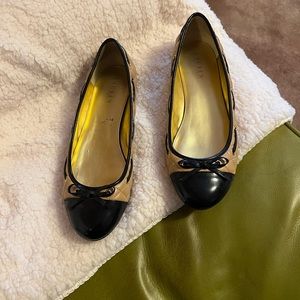 Ralph Lauren flat toe black and camel shoe
